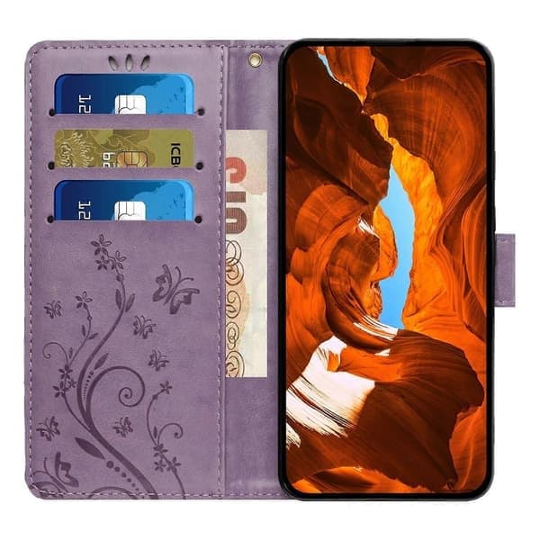 Telefondeksel til iPhone 17 Pro Max Skinnlommebok, Sommerfuglblomsttrykt med Stropp-lingling, Lys Lilla Light purple Light Purple