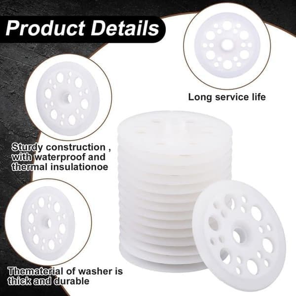 100 stk flate plastskiver, 45 mm polypropylenskiver for feste og støtte av isolasjonspaneler