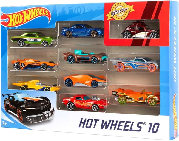 Hot Wheels Sæt med 10 legetøjslastbiler og -biler i skala 1:64 til børn og samlere, stilarter kan variere (Amazon eksklusiv) 10-Pack