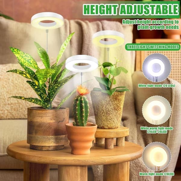 Fuld spektrum LED vækstlys til indendørs planter, justerbar højde med 3/9/12 timers timer, 10 lysstyrkeniveauer, 3 tilstande, til små planter