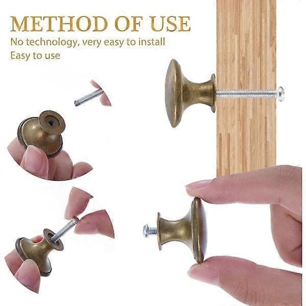 12-pak Vintage Chic Antikke Messingknopper til Køkkenskabslåger Runde 30mm