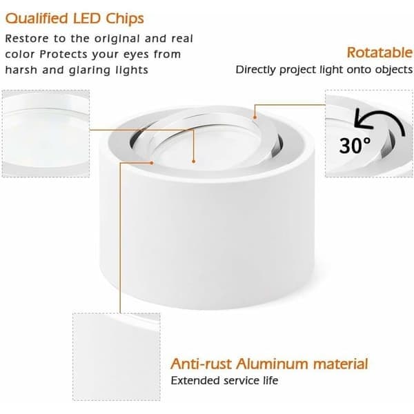 Justerbar LED-spotlight for overflatemontering 80x50mm Taklampe Rund Hvit Overflatemontert