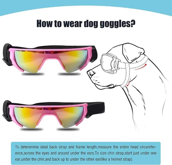 Hundebriller Øyebeskyttelse (Ny versjon) Solbriller Vanntett Vindtett UV-beskyttelse for mellomstore hunder (Rosa)