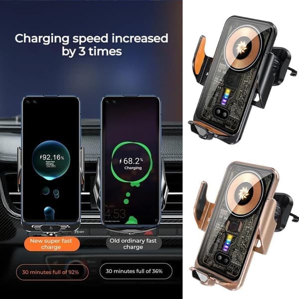Trådløs biloplader og telefonholder, 66W hurtigopladende magnetisk autoinduktionsmontering, med magnetisk interface og silikonepude, sikkert greb