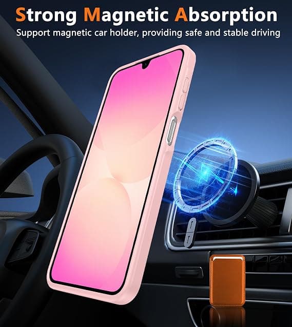 FNTCASE til Galaxy A26 5G-deksel, magnetisk matt gjennomskinnelig, fallbeskyttelse i militærklasse, slankt robust støtsikkert deksel Light pink