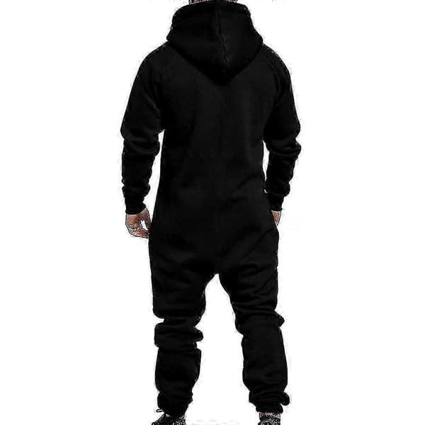 Herre Onesie Hettegenser Glidelås Jumpsuit Vinter Uformell Hette Romper Playsuit - WK Black 2XL