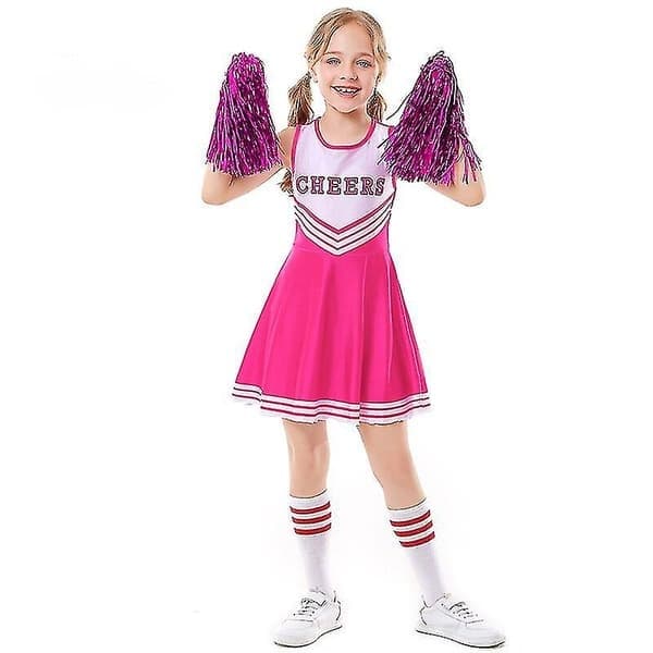 Barnens Skolfest Cheerleader Kostym Halloweenfest V, Rosa, Storlek 150cm Pink 150cm