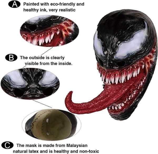 Venom Mask Latexmask Cosplay Lång Tunga Cosplay Julfilm