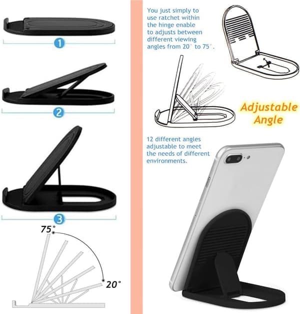 4 stk. foldbare mobiltelefonholdere, ovalformet multi-vinkel universal lomme kompatibel med tablets smartphones (sort & hvid)