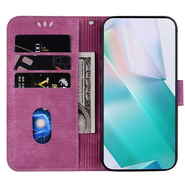 Mobilskal för iPhone 17 Plånbok, Tigerprint Läder Stötsäkert med Handledsrem-lingling, Rosa, Ros Pink Rose