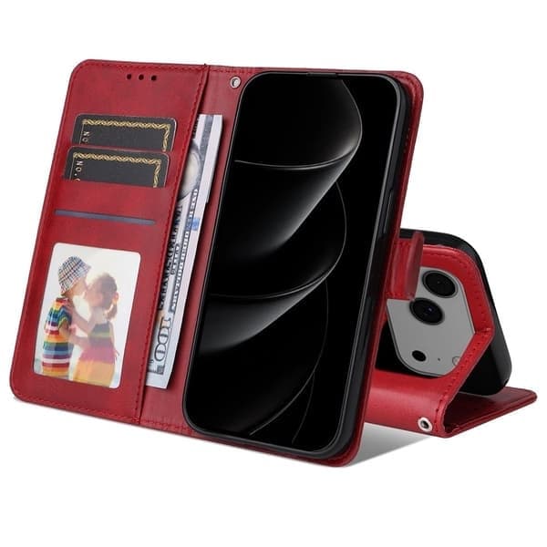 Kompatibel med iPhone 17 Pro Max PU læderpungcover, flere farver tilgængelige, rød Röd red