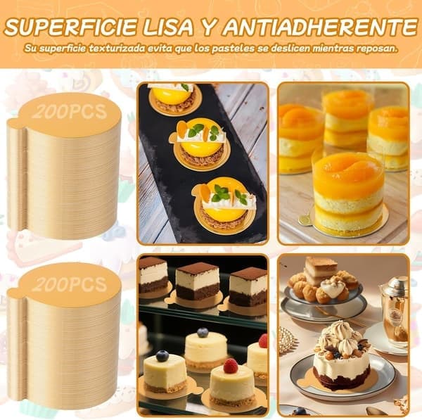 200 stk. Mini Kakebrett, Premium Gull Pappbaser 8 cm, Mousse Cupcake Base for Dessert Kakebrett for Mousse, Cupcake, Brød