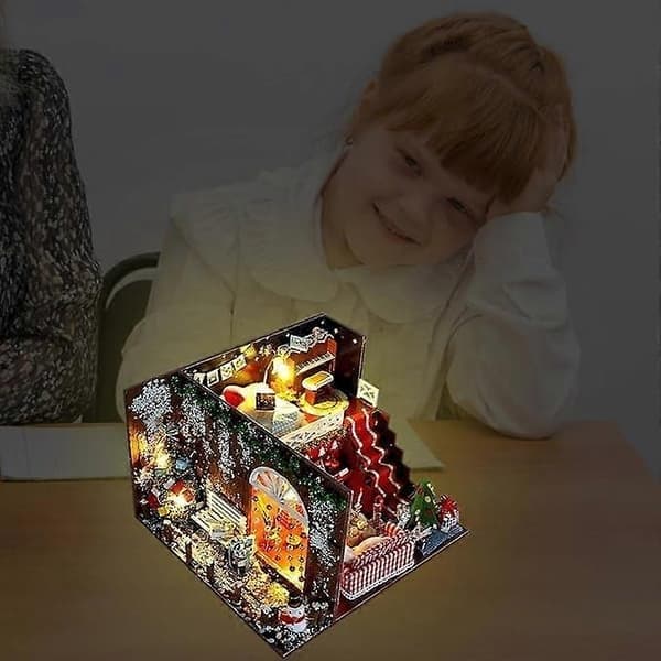 Juldockhusdekoration, Julminiatyrdockhusprydnad, Miniatyr DIY Dockhuskit, Trädockhuskit