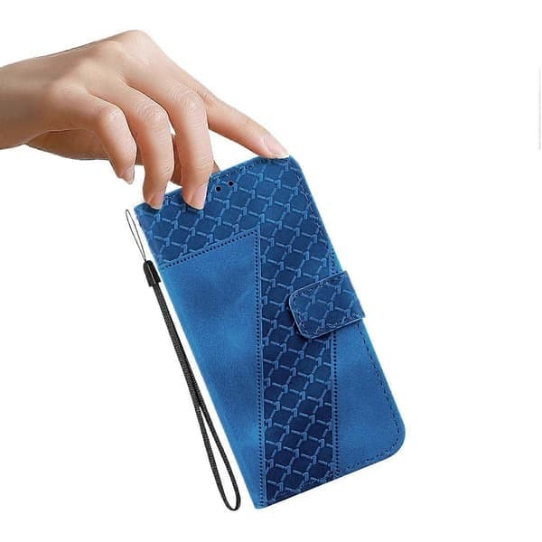 Telefoncover til iPhone 17 Stand, 7-formet mønstret læder med rem-lingling, mørkeblå Dark blue Dark Blue