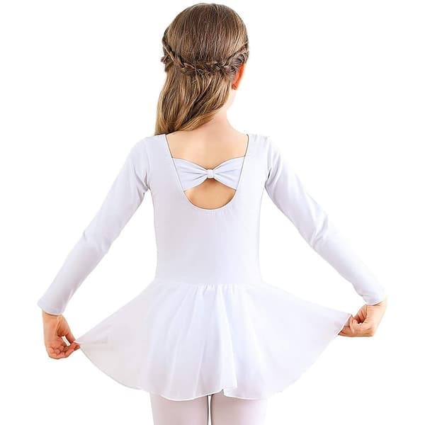 Balletkjole til piger med lange ærmer og tylskørt, hvid, størrelse 130 cm White 130 cm