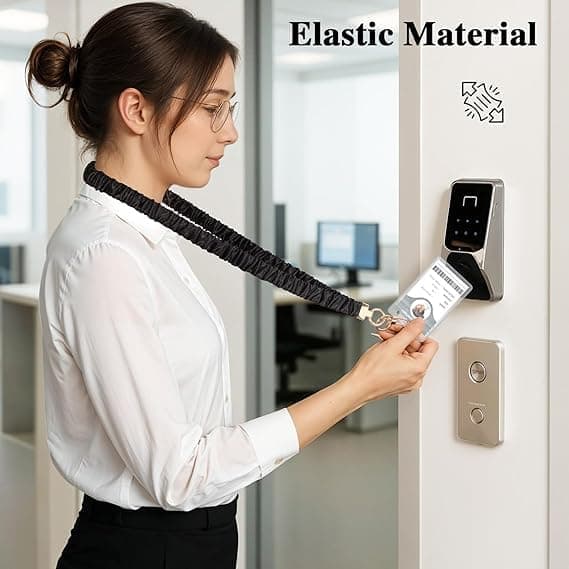 Scrunchie-nøglesnor til ID-kort, udtrækkelig elastisk hårbånd-nøglering med klar ID-holder, sød mode-lærernøglesnor til kvinder, sort Black