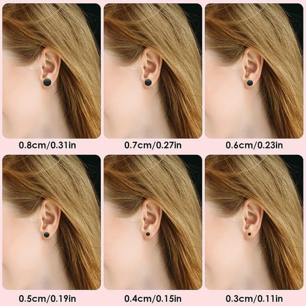 Svarte øredobber i rustfritt stål, unisex, runde øredobber med flat topp for menn og kvinner (3 mm - 8 mm), rustfritt stål