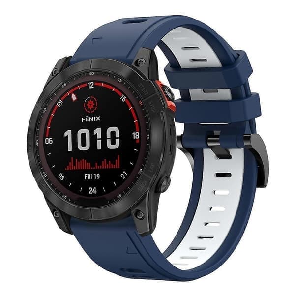 Tofarget silikonarmbånd for Garmin Fenix 7X-lingling, midnattsblå hvit Midnight Blue White