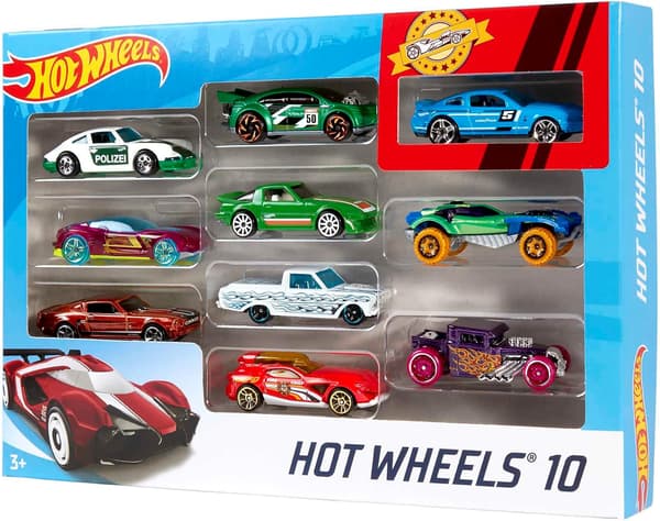 Hot Wheels Sæt med 10 legetøjslastbiler og -biler i skala 1:64 til børn og samlere, stilarter kan variere (Amazon eksklusiv) 10-Pack