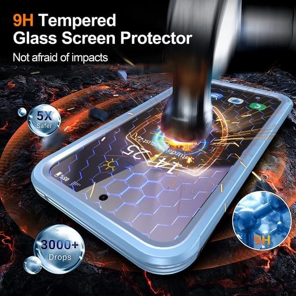 Samsung Galaxy S24 FE-deksel, bakdeksel i herdet glass 9H blått
