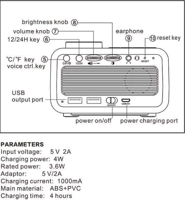 FM-radio med väckarklocka, temperatur- och luftfuktighetsdisplay, LED digital timer, USB, snooze-funktion