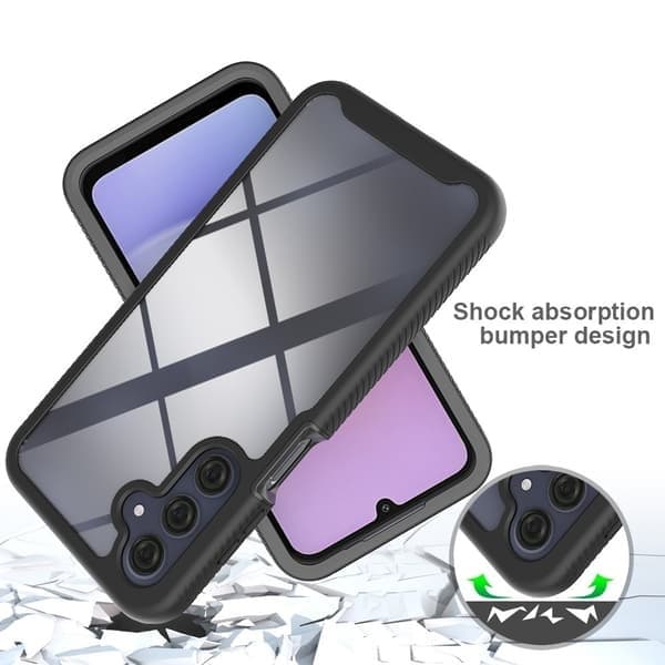 Kompatibel med Samsung A17, Stötsäkert Transparent Hybridmaterial + Skärmskyddsfodral, Svart