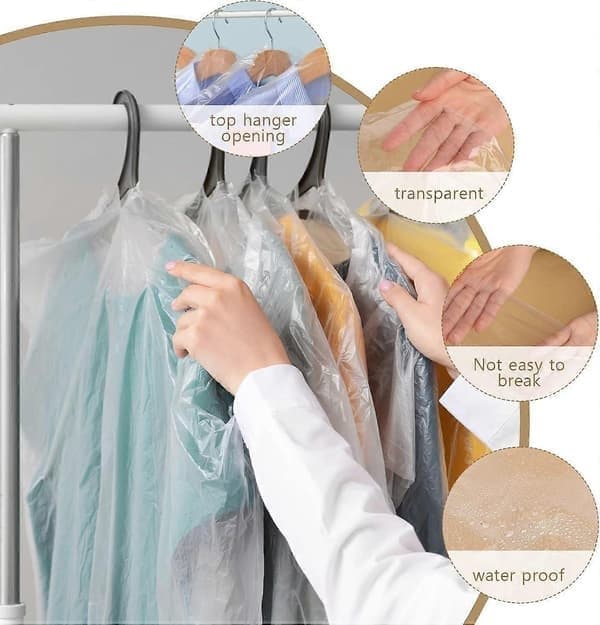 20-pack Klädväskor för Hängande Kläder, Plastklädväskor, Transparenta Klädskydd, Kemtvättspåsar