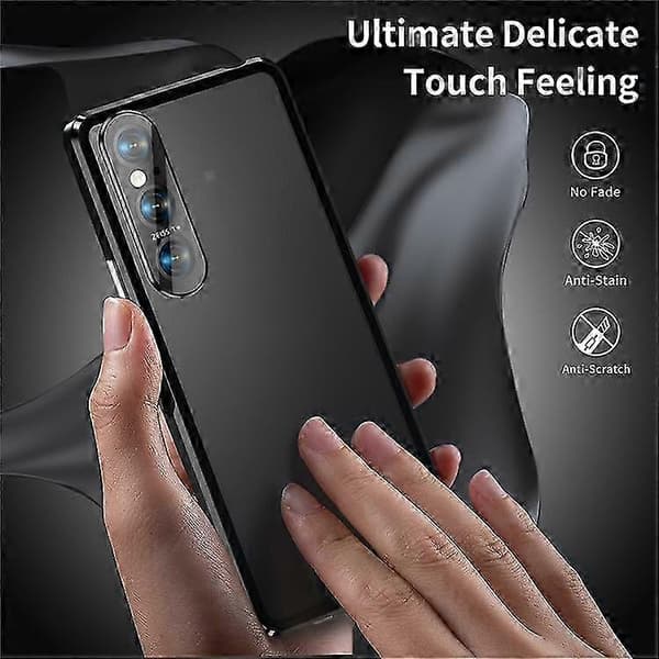 Xperia 1 V Magnetisk Deksel - Metallramme Herdet Glass Front, Klar PC Bakdeksel, Beskyttelse & Stil Black