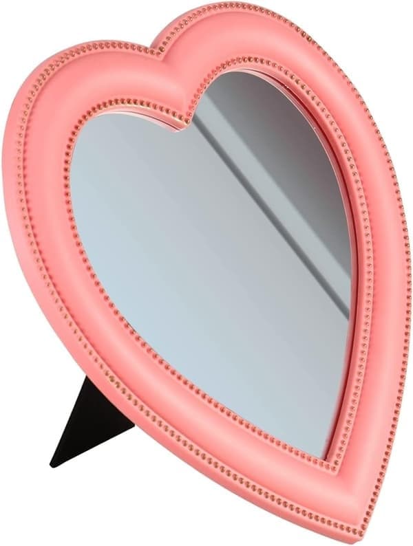 Hjärtformad sminkspegel, väggmonterad, bordsspegel eller sovrumsspegel; presentset, 17,5*18,5 cm, rosa2 Pink2