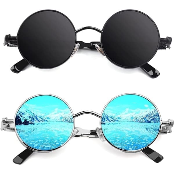 Retro Steampunk-stil Unisex-inspirerte runde sirkulære polariserte solbriller, avslappende, 5.3 Svart Grå + Sølv Blå 5.3 Black Grey+ Silver Blue