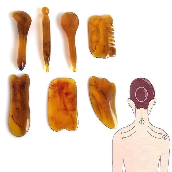 7 stk. naturlig harpiks rav massasje skraping for ansikt hals Gua Sha skraperterapi