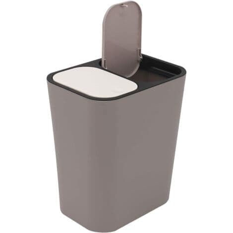 Dobbelt genbrugsspand, opbevaringsboks, rektangulær plastbeholder med trykknap, dobbelt rum til køkken, kontor, hjem, grå
