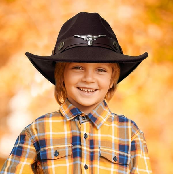 Cowboyhatte til børn, drenge og piger, filtede westernhatte, Jazz Fedora Cowboy til piger med bæltespænde (sort) sort black