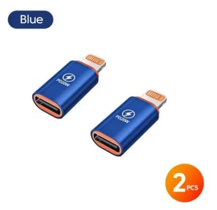 1-4 stk. PD20W USB Type-C til Lightning-ladeadapter, kompatibel med iOS Lightning-hann til Type-C-hunn-kontaktkonverter, 2 stk. blå 2Pcs Blue