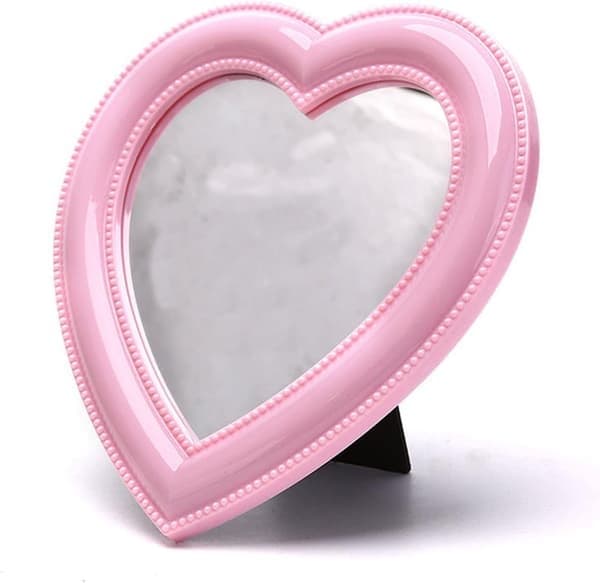 Hjärtformad sminkspegel, väggmonterad, bordsspegel eller sovrumsspegel; presentset, 17,5*18,5 cm, rosa Pink