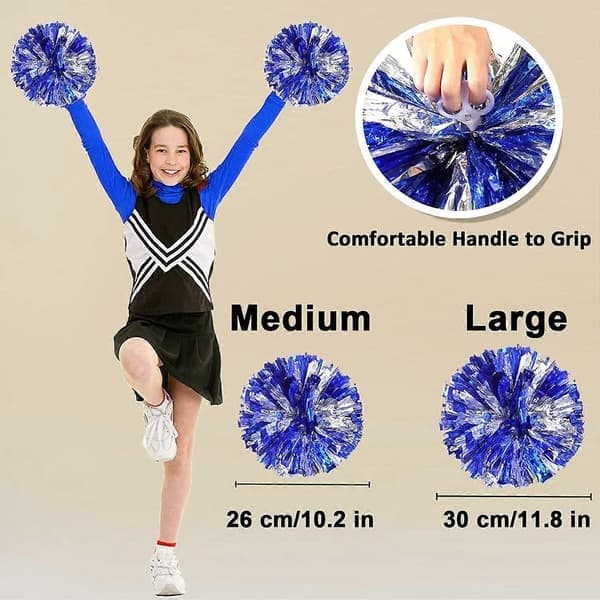 12 stk. Cheerleading Pom Poms for barn, metallfolie og plastring Cheer Pom Poms for gutter, medium, blå Medium Blue