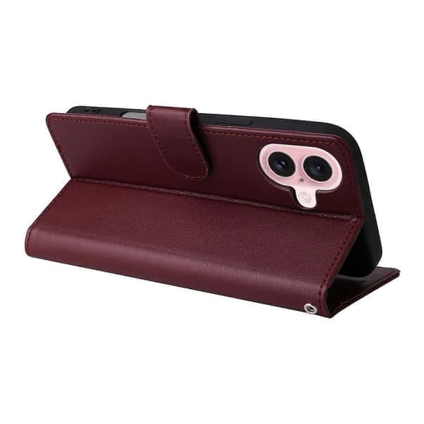 Telefoncover til iPhone 17, Pung Stand Display PU Læder med Håndledsrem-lingling, Vinrød Wine red Wine Red