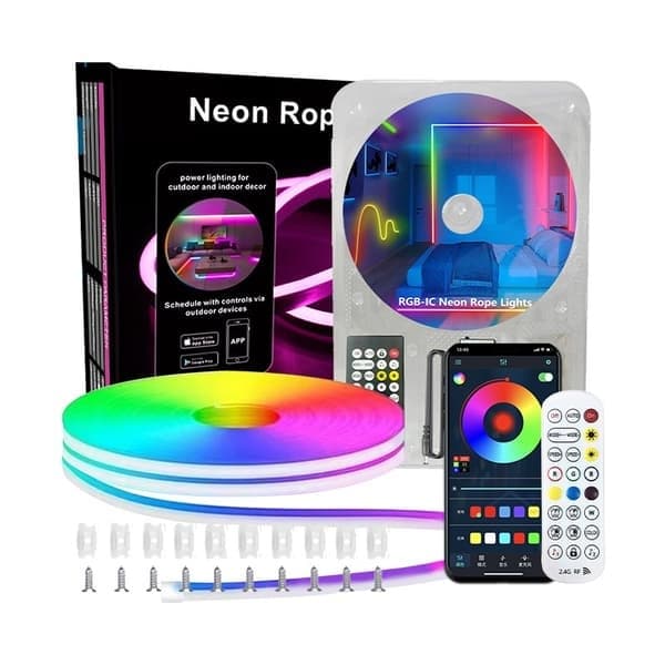 30M RGB Neon LED Strip Lys, EU-plugg, Fleksibel Silikon, Fjernkontroll/Bluetooth