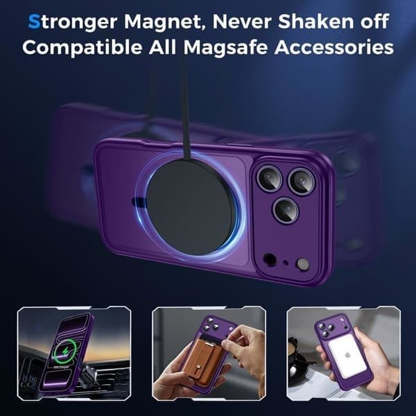 Klar telefoncover til iPhone 17 Pro Max, MagSafe-kompatibel, magnetisk, lilla iPhone 17 Pro Max Voilet