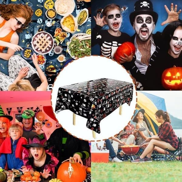 Sett med 4 skumle engangsduker til Halloween, skummel gresskar Halloween-duk, vanntett duk