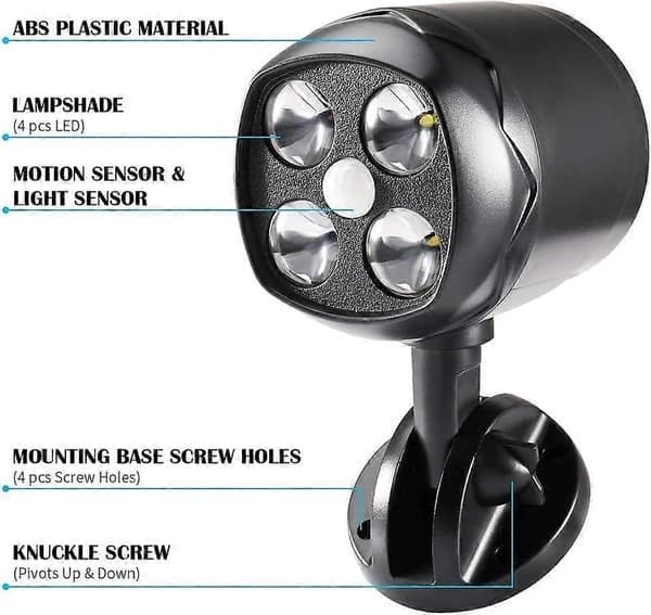 Utendørslampe med bevegelsessensor, IP65 vanntett LED-flomlys batteridrevet 600lm, bevegelsessensor med fleksibelt batteri