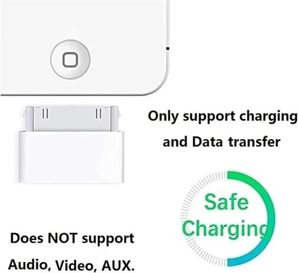 Lightning til 30-pin adapter 8-pin hann til 30-pin hunn lade- og synkroniseringskonverter kompatibel med iPhone 4 4S iPad 2 3 iPod Touch, hvit