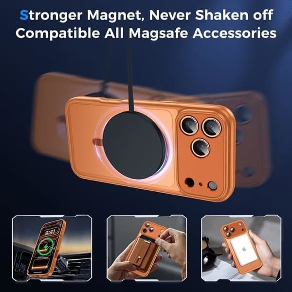 Klar telefoncover til iPhone 17 Pro Max, MagSafe-kompatibel, magnetisk, orange iPhone 17 Pro Max Orange