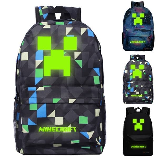 Minecraft Barn Student Skolväska Ryggsäck Reseryggsäck, Blårutig blue plaid