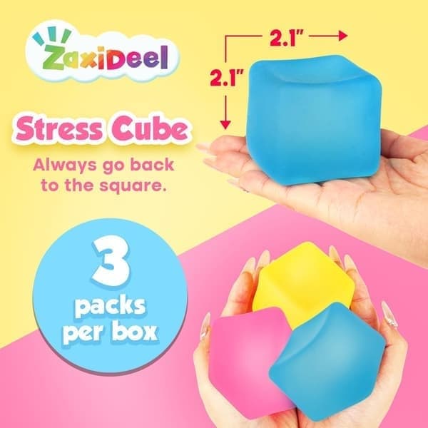 Fidget Stresskuber, 3-pak 5,3 cm Gelfyldte Sensoriske Klemmelegetøj, Pink Gul og Blå, Sunny Ocean Mix Sunny Ocean Mi脳