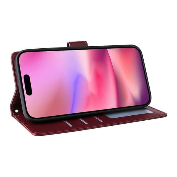 Telefoncover til iPhone 17, Pung Stand Display PU Læder med Håndledsrem-lingling, Vinrød Wine red Wine Red