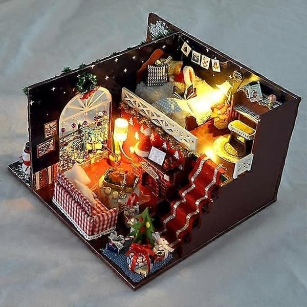 Juldockhusdekoration, Julminiatyrdockhusprydnad, Miniatyr DIY Dockhuskit, Trädockhuskit