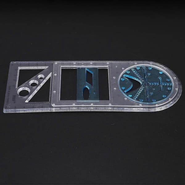 2 st Multifunktionella Geometriska Linjaler Plast Cirkel Ritverktyg Ritmallar Klar Grafisk Design Verktyg