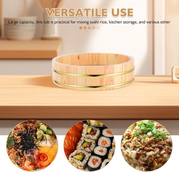 Traditionell träskål för sushirisblandning Hangiri Oke 26 cm Stor kapacitet Bekväm