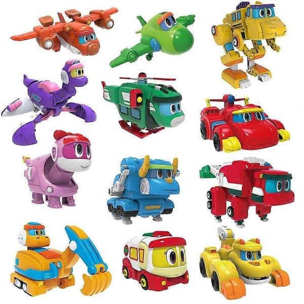 Nyeste ABS Min Deformasjon Gogo Dino Actionfigurer - REX Transformasjonsbil, Fly, Motorbåt, Kran Dinosaurleker for Barn No Box Locky